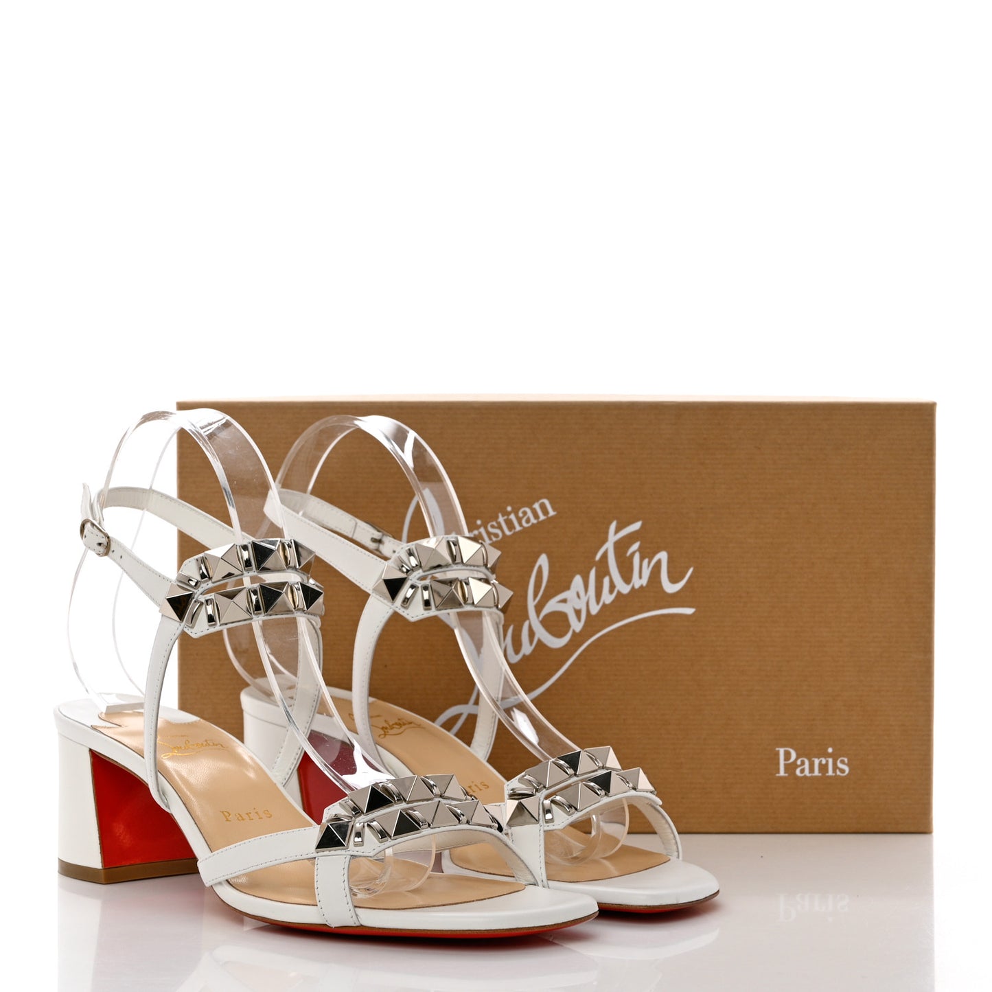 Calfskin Studded Galerietta 55 Sandals 40.5 White