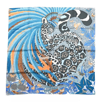 Hermes Silk Jaguar Quetzal Scarf 90 Bleu Gris Camel 1 of 4