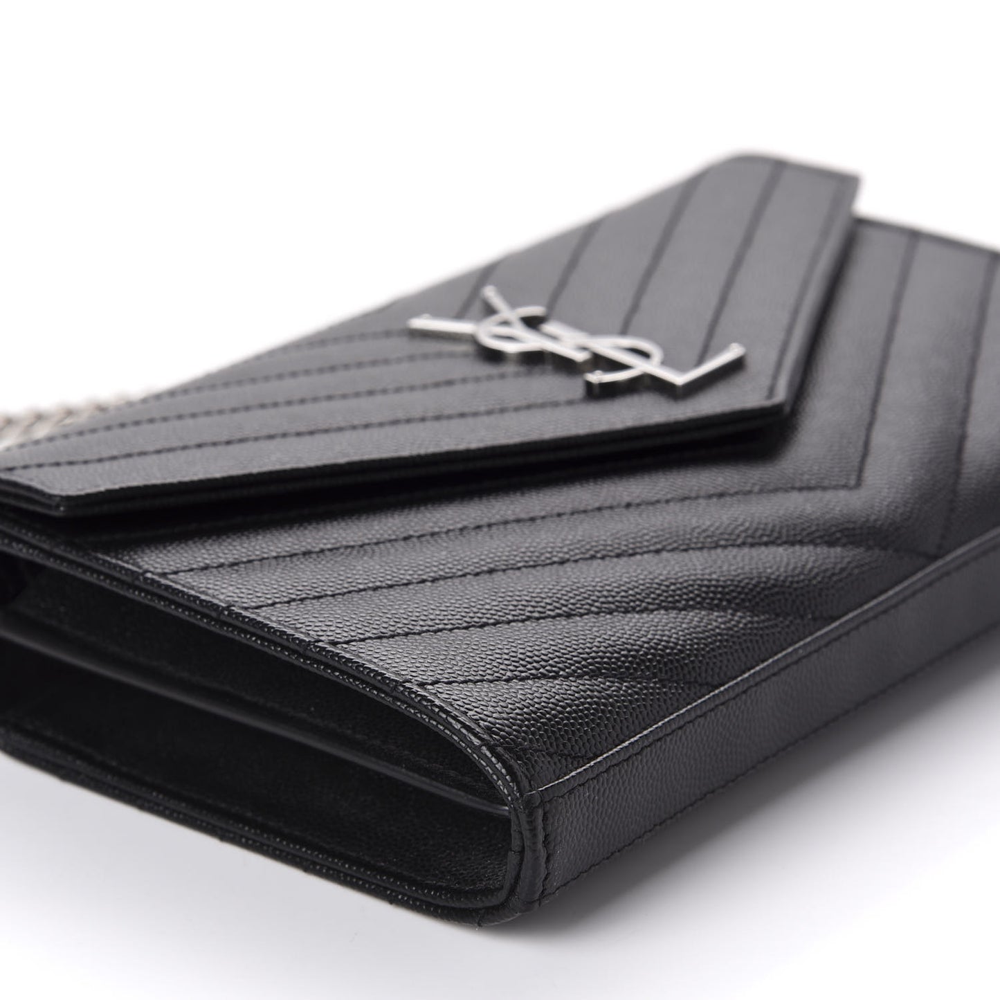 Grain De Poudre Matelasse Chevron Monogram Chain Wallet Black