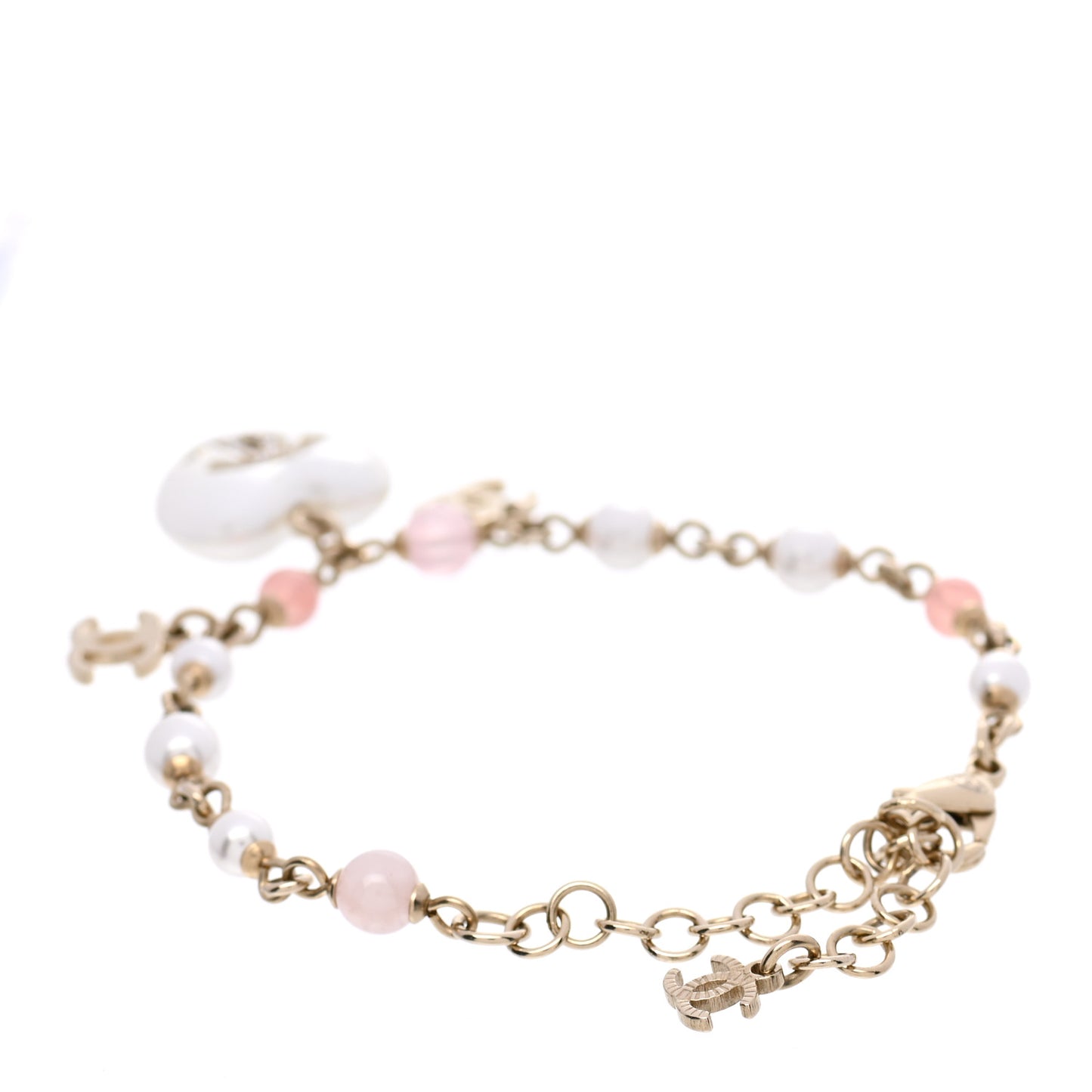 Pearl Crystal CC Heart Bracelet Pearly White Pink Gold