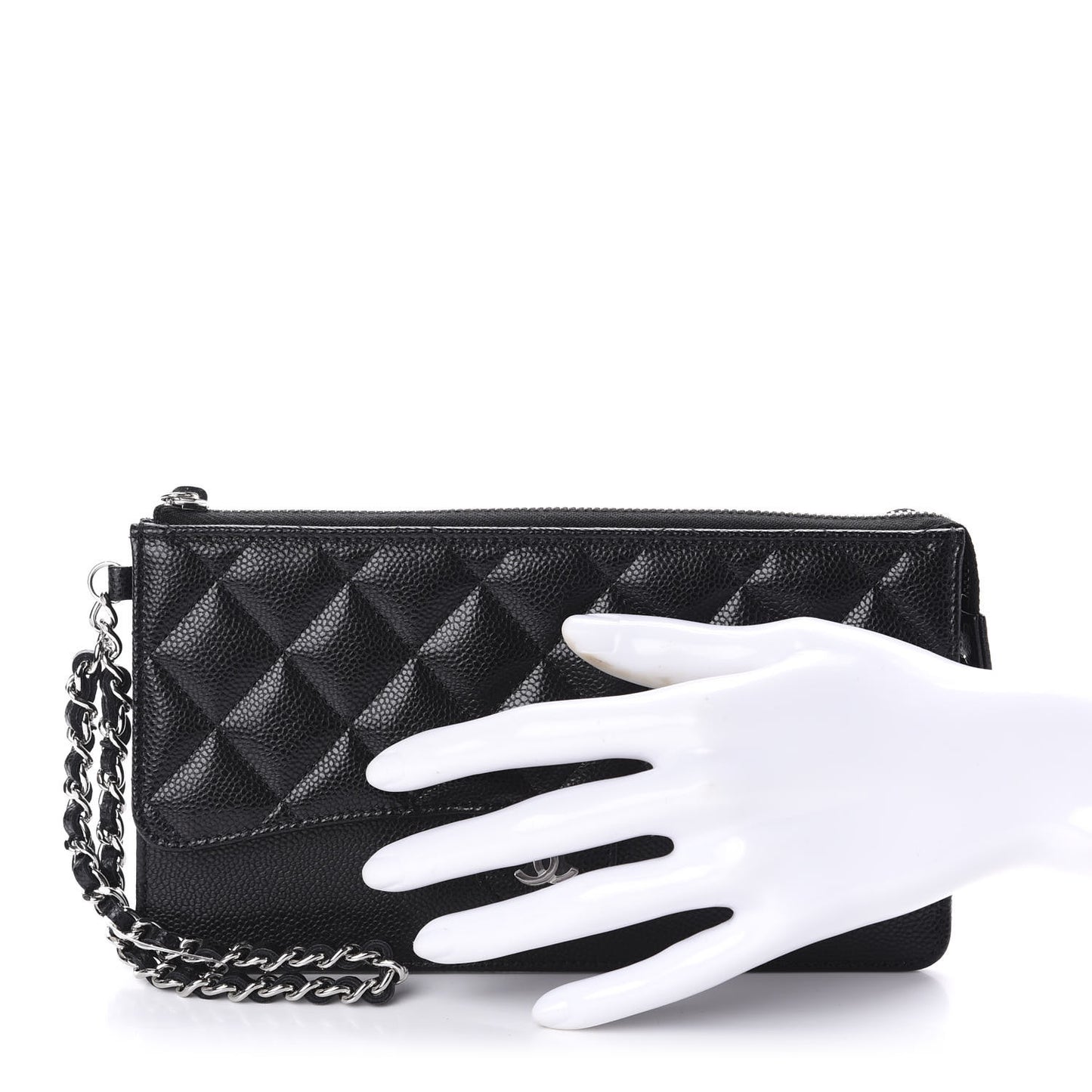 Caviar Quilted Classic Pouch With Handle Black