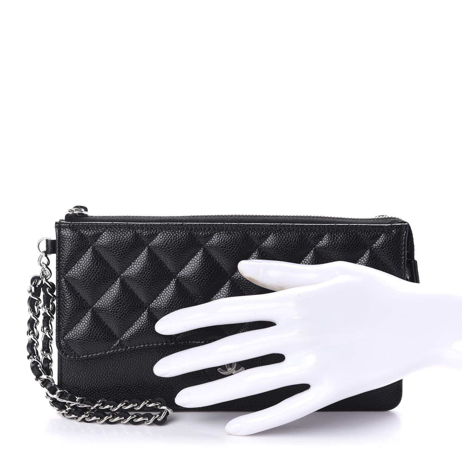 Chanel Caviar Quilted Classic Pouch With Handle Black 2 of 10