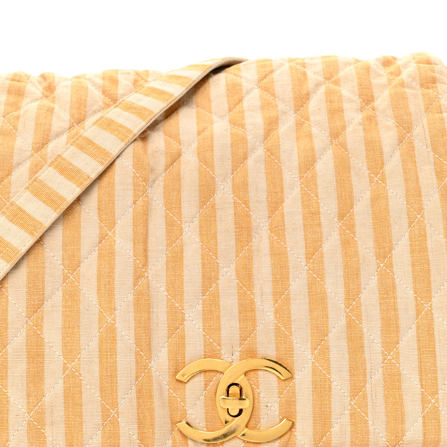 Canvas Striped CC Flap Ivory Yellow