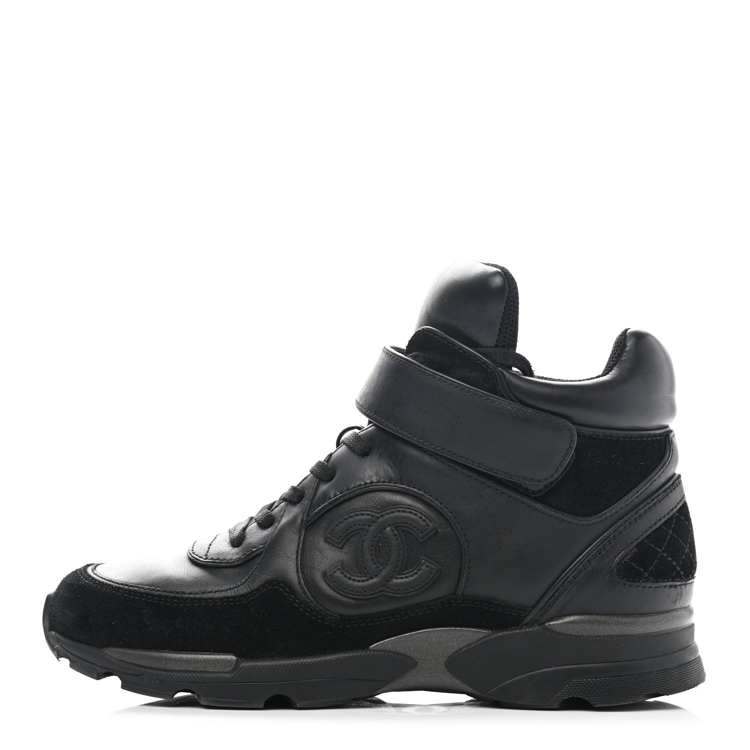 Chanel Suede Calfskin High Top CC Sneakers 37 Black 1 of 10