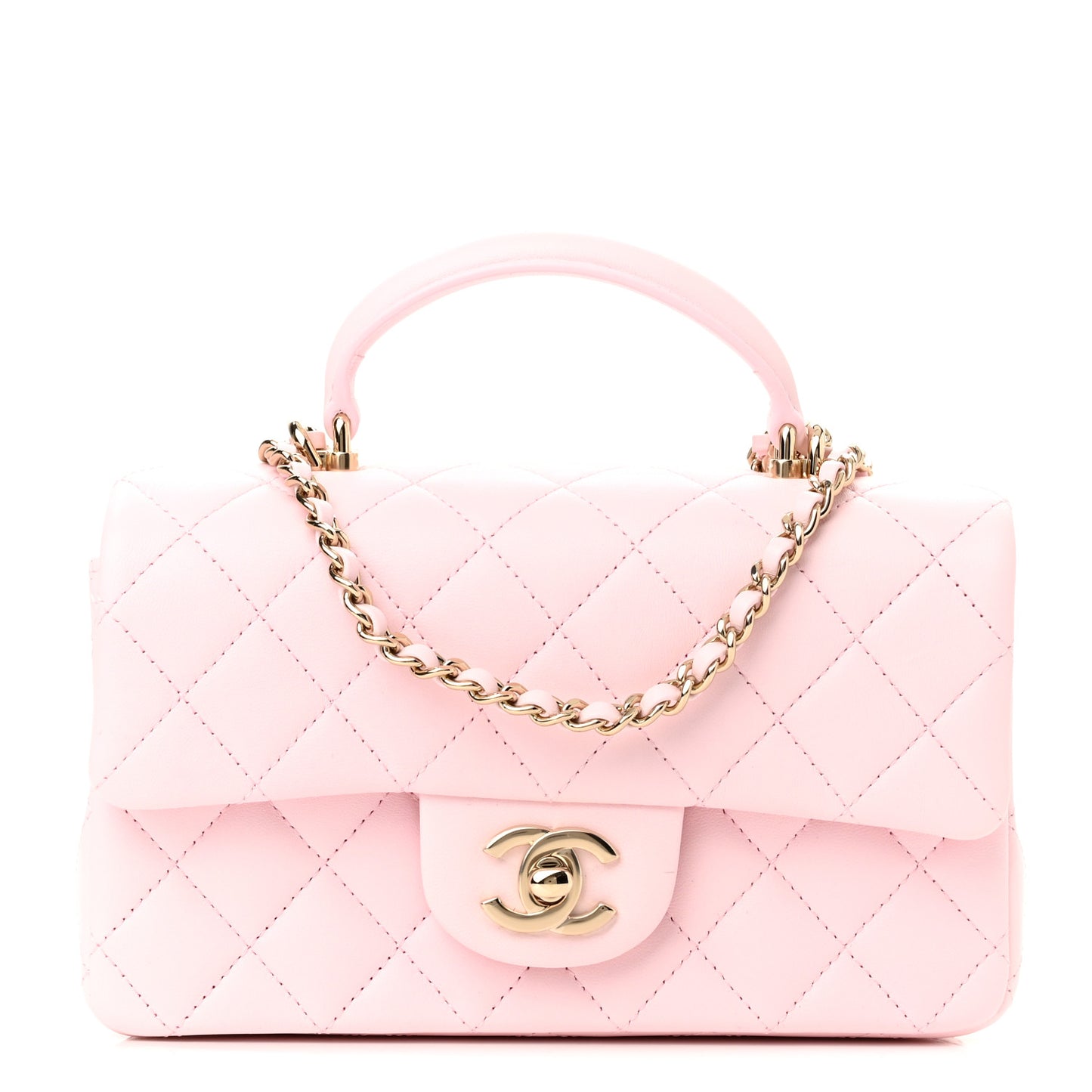 Lambskin Quilted Mini Top Handle Rectangular Flap Light Pink