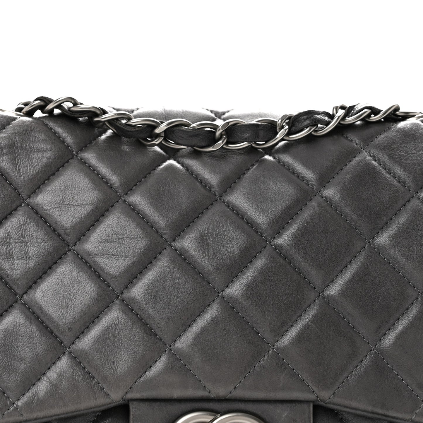 Lambskin Quilted Jumbo Single Flap Grey