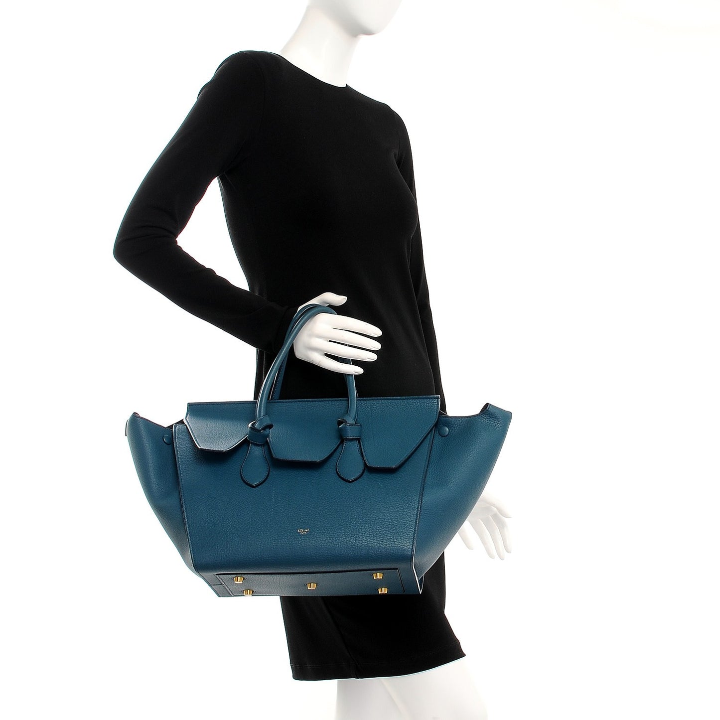 Crisped Calfskin Small Tie Knot Tote Metallic Blue