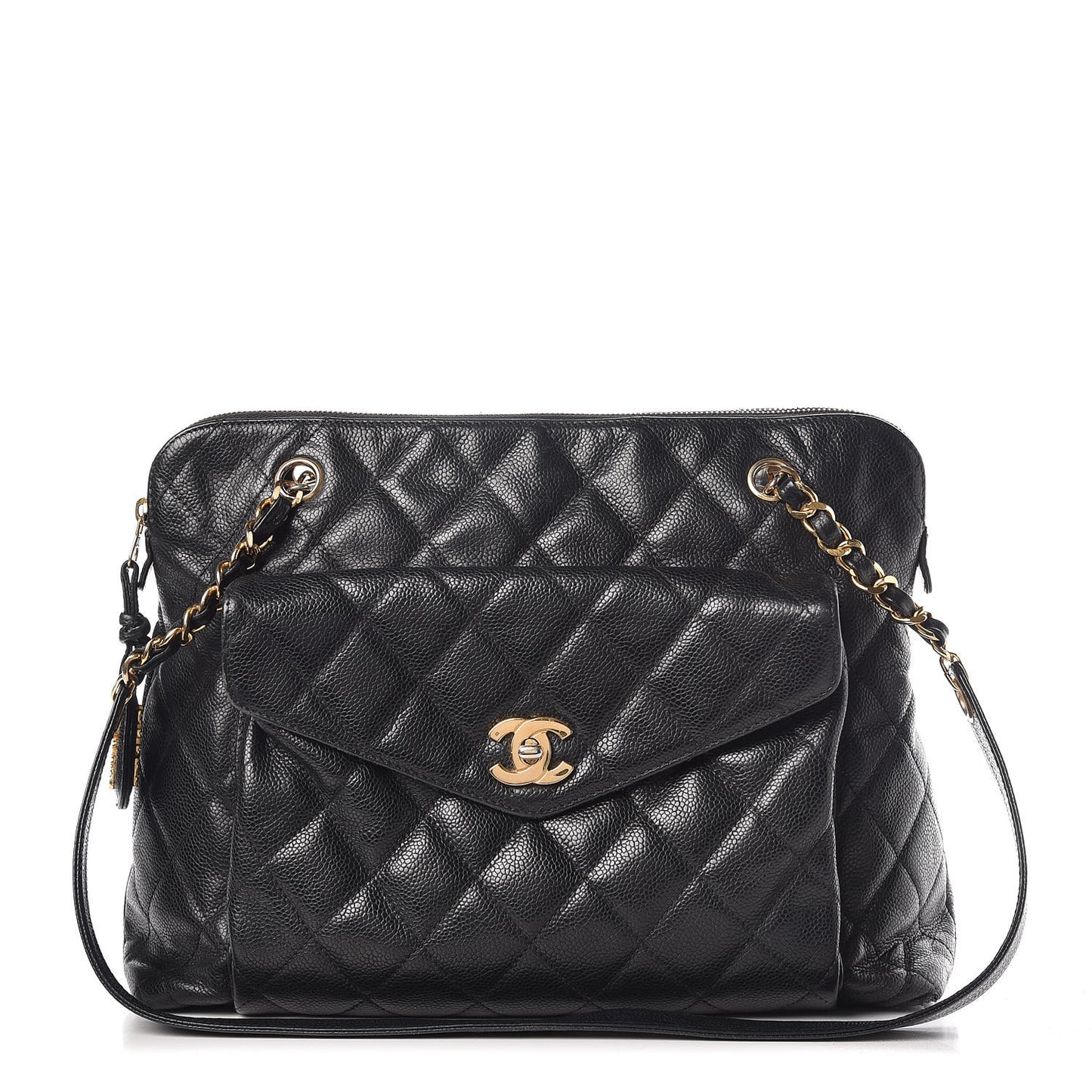 Caviar Quilted Flap Shoulder Bag Black