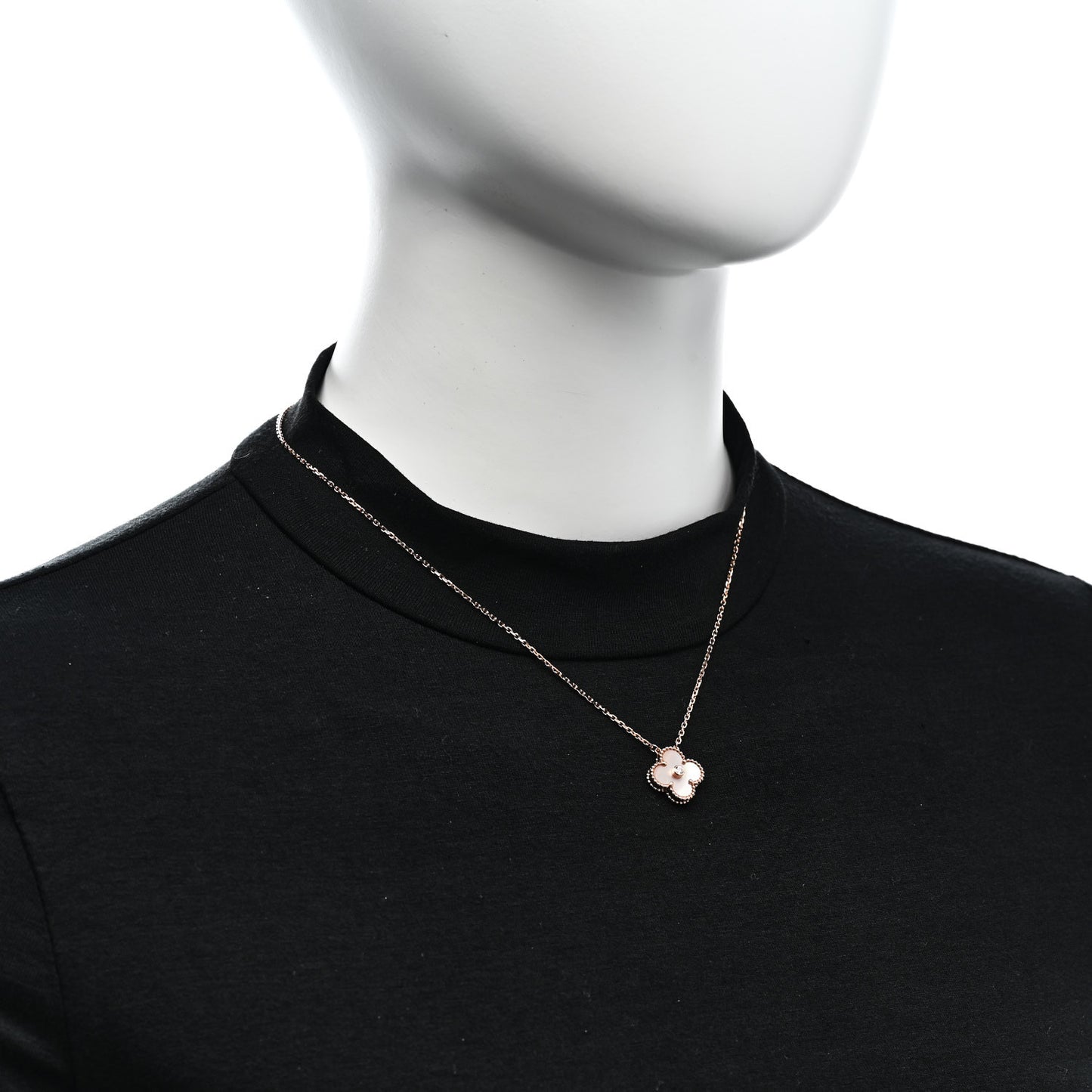 18K Rose Gold Diamond Pink Mother of Pearl Vintage Alhambra Pendant Necklace