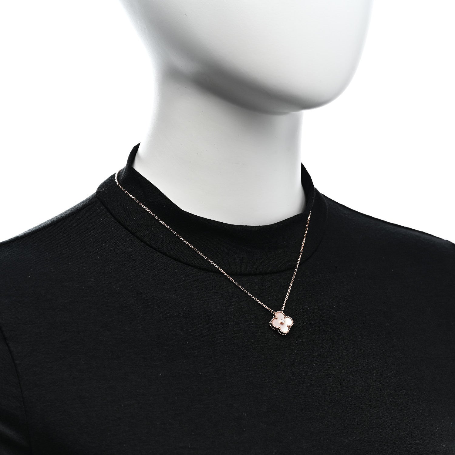 Van Cleef & Arpels 18K Rose Gold Diamond Pink Mother of Pearl Vintage Alhambra Pendant Necklace 2 of 7