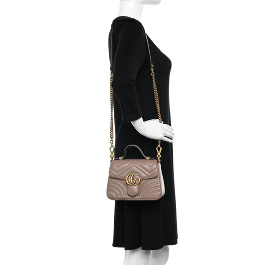 Calfskin Matelasse GG Marmont Top Handle Shoulder Bag Porcelain Rose