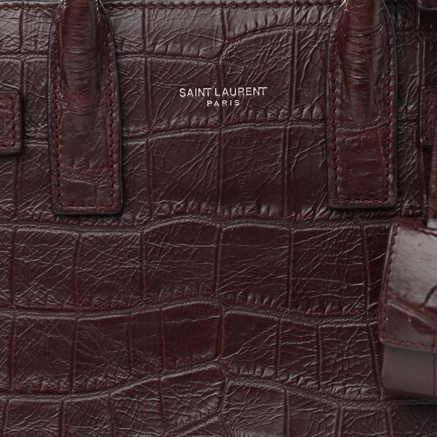 Saint Laurent Calfskin Crocodile Embossed Nano Sac De Jour Bordeaux 8 of 13