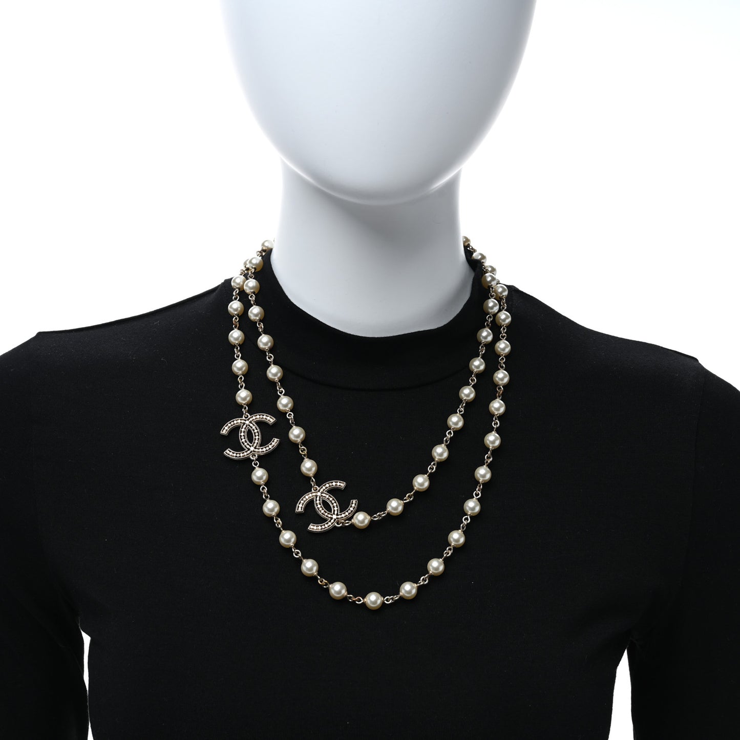 Pearl CC Long Necklace Light Gold