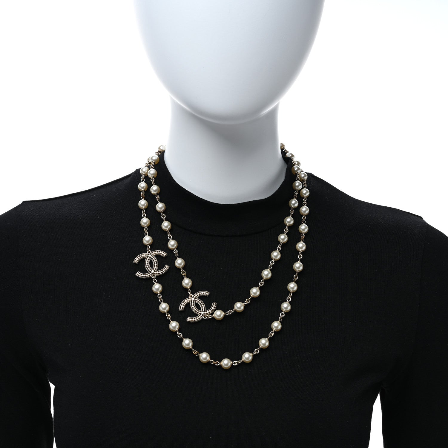 Chanel Pearl CC Long Necklace Light Gold 2 of 4
