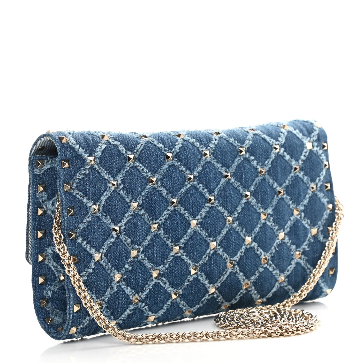 Valentino Garavani Denim Rockstud Spike Wallet on Chain Blue 4 of 16