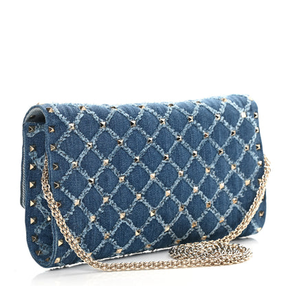 Valentino Garavani Denim Rockstud Spike Wallet on Chain Blue 4 of 16