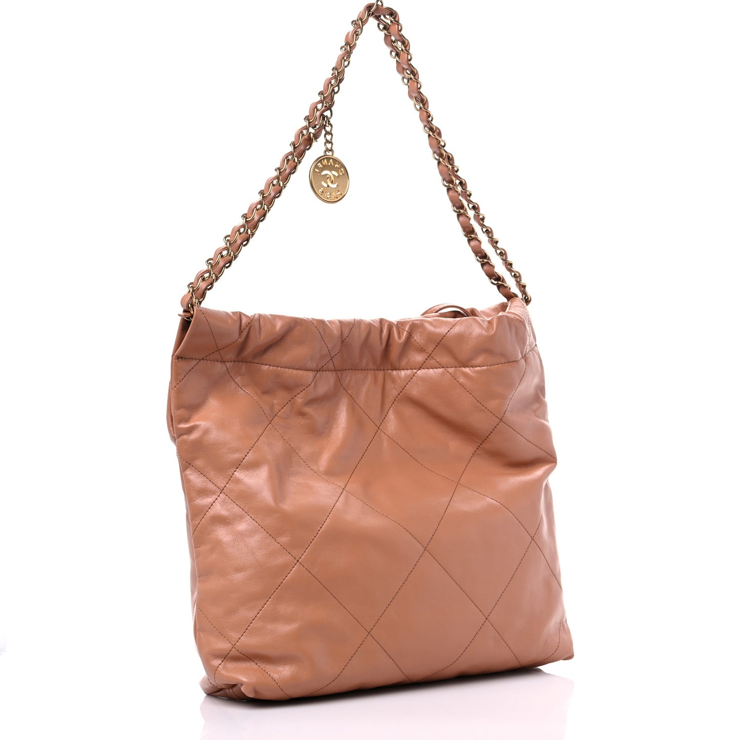 Shiny Calfskin Quilted Small Chanel 22 Camel
