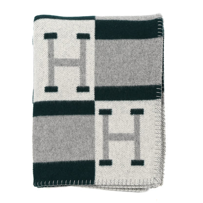 Hermes Wool Cashmere Avalon Bayadere Blanket Gris Vert Anglais 1 of 3