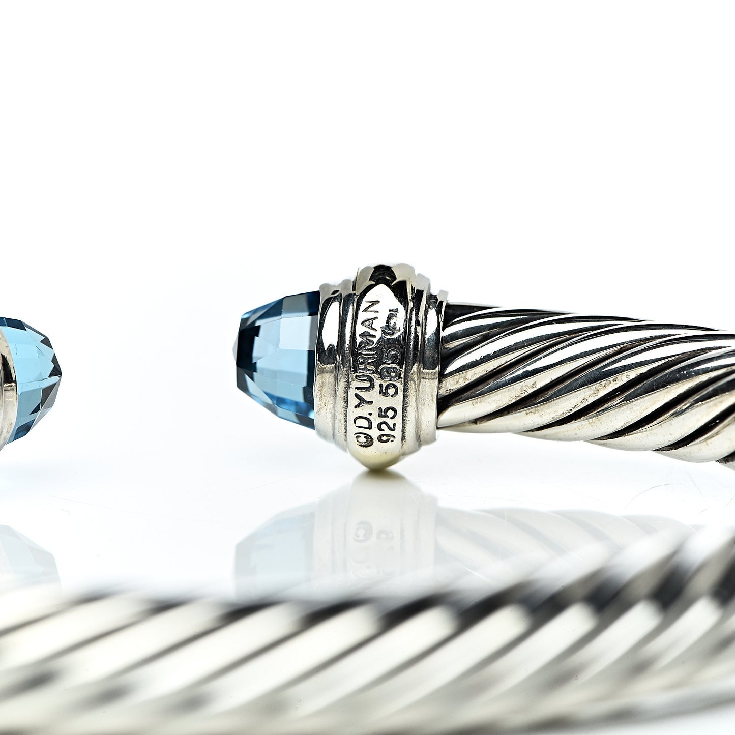 Sterling Silver 14K Yellow Gold Blue Topaz 7mm Cable Classics Bracelet