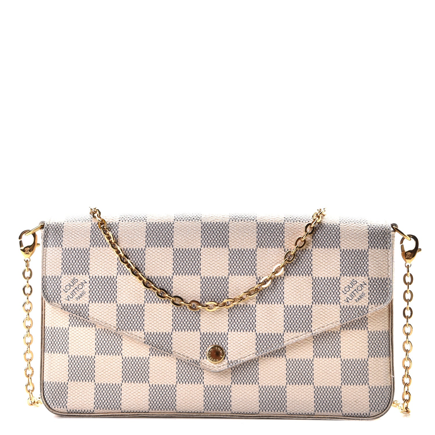 Louis Vuitton Damier Azur Pochette Felicie Chain Wallet Rose Ballerine 1 of 11