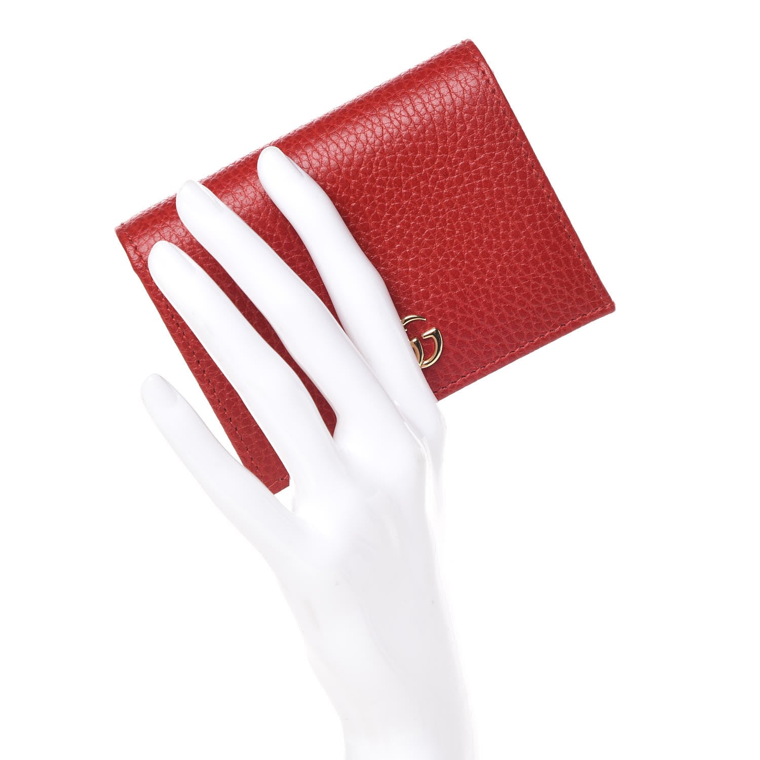 Gucci Pebbled Calfskin GG Marmont Card Case Hibiscus Red 2 of 9