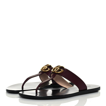 Gucci Calfskin GG Marmont Thong Sandals 37.5 Vintage Bordeaux 3 of 9