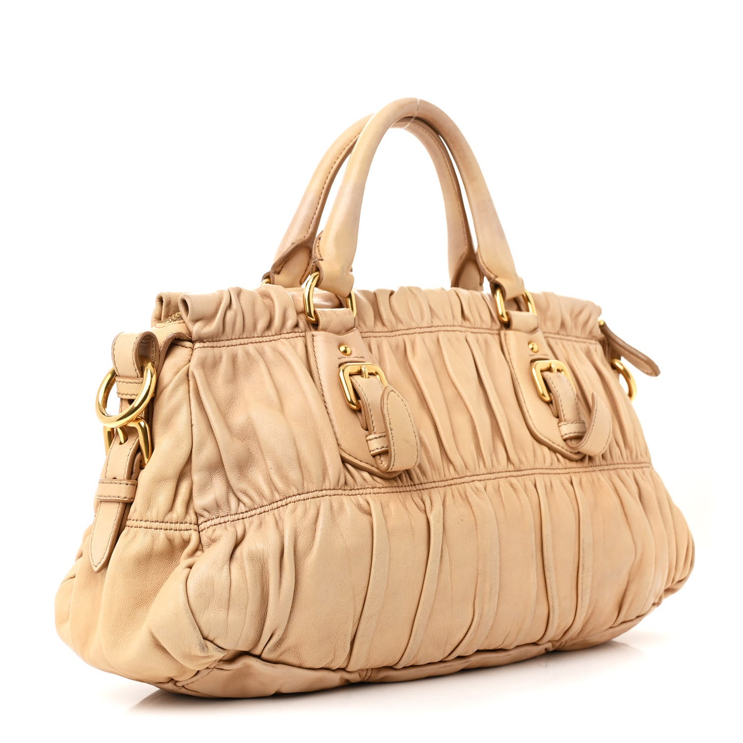 Nappa Gaufre Buckle Satchel Cammello