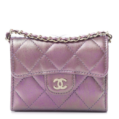 Chanel Iridescent Lambskin Quilted Flap Card Holder On Chain Purple 1 of 12
