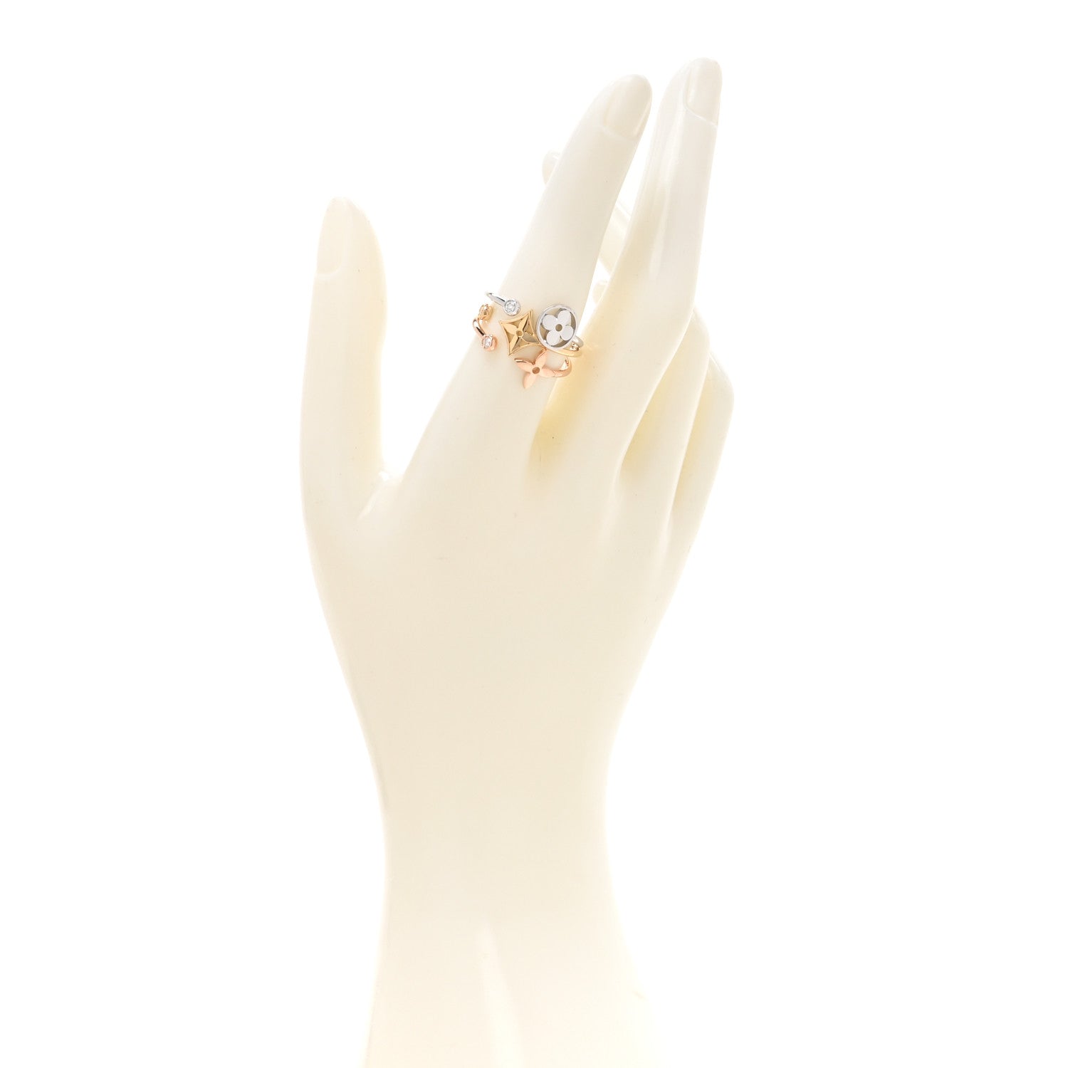 Louis Vuitton 18K Yellow Pink White Gold Diamond Idylle Blossom Ring 3 Set 57 8 2 of 5