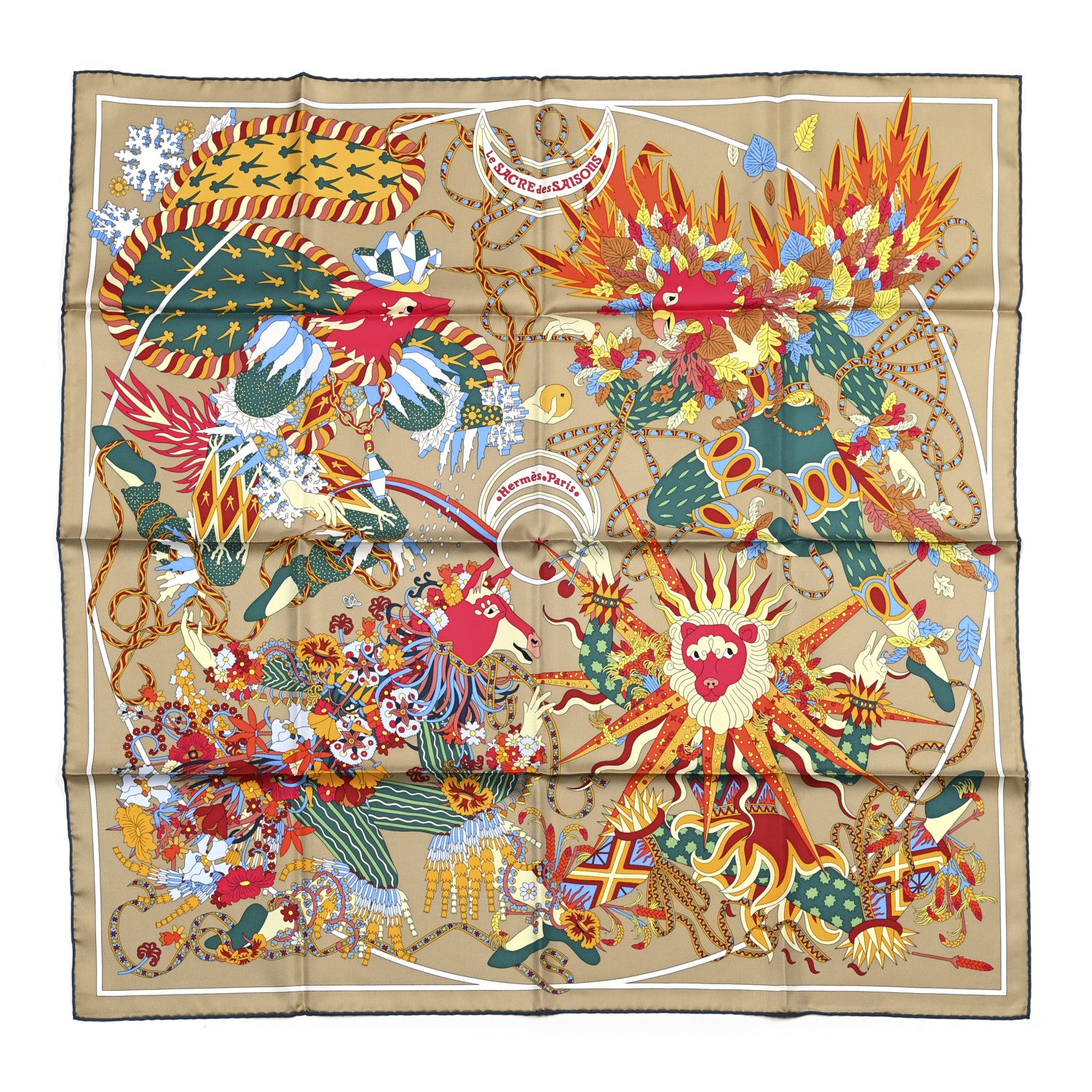 Hermes Silk Le Sacre Des Saisons Scarf 90 Mordore Vert Multicolor 1 of 6