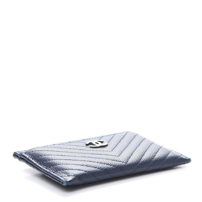 Chanel Caviar Chevron Quilted Card Holder Navy 4 of 10