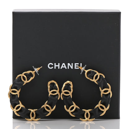 Chanel Lambskin CC Chain Hoop Earrings Gold Black 5 of 5