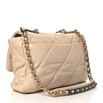Chanel Lambskin Quilted Maxi Chanel 19 Flap Light Beige 3 of 12