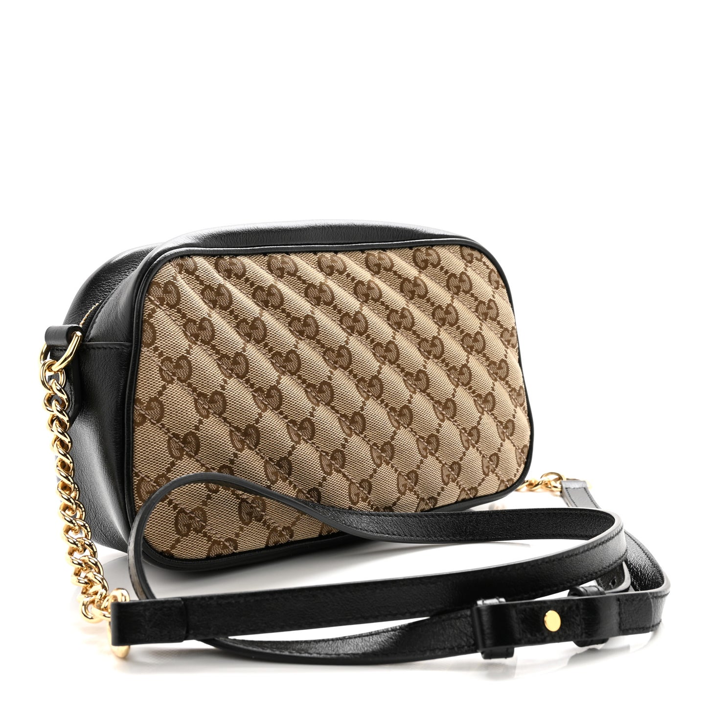 Monogram Matelasse Diagonal Small GG Marmont Chain Shoulder Bag Beige Black