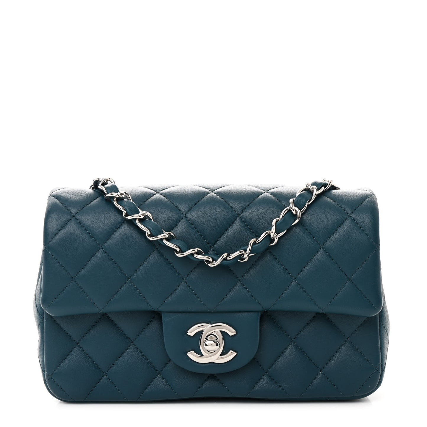 Lambskin Quilted Mini Rectangular Flap Dark Blue