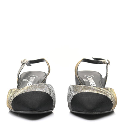 Chanel Glitter Grosgrain Cap Toe CC Slingback Pumps 39 Gold Black 2 of 8