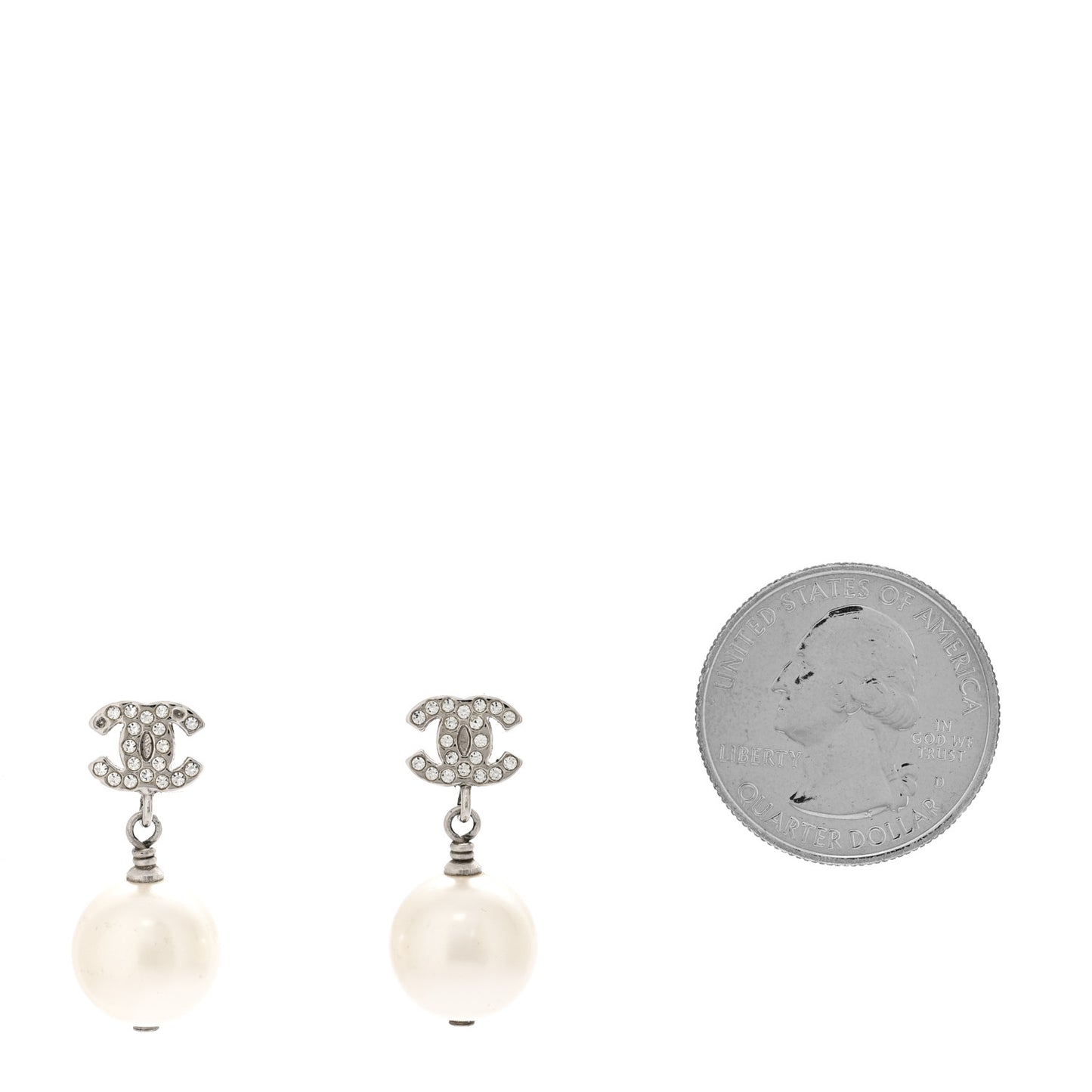 Crystal Pearl CC Drop Earrings Silver