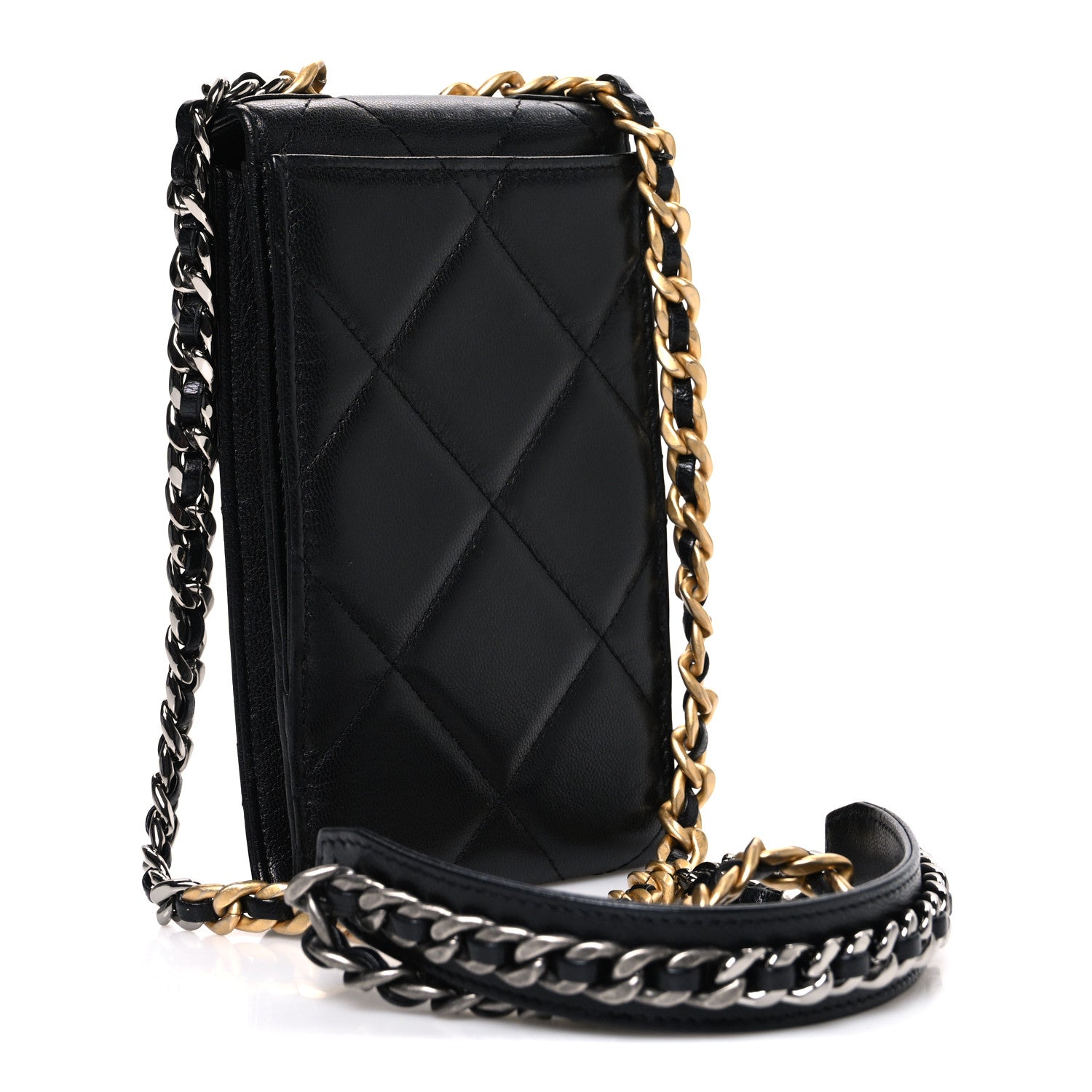 Chanel Lambskin Quilted Chanel 19 Phone Holder With Chain Black 3 of 11
