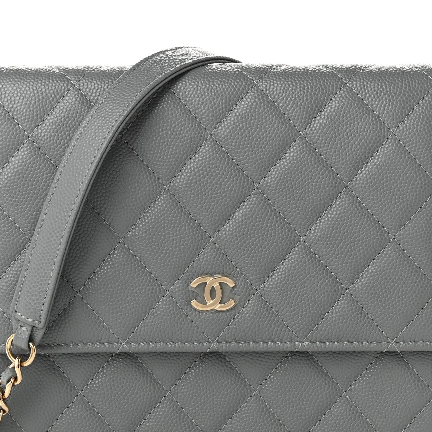 Caviar Quilted Square Wallet On Chain WOC Grey