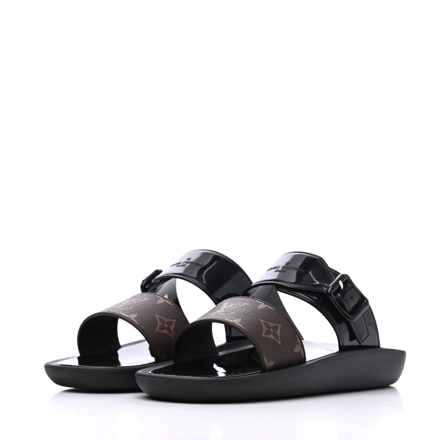 Monogram Sunbath Flat Mule Sandals 38 Black
