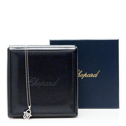 Chopard 18K White Gold Diamond Happy Diamonds Hamsa Pendant Necklace 6 of 6