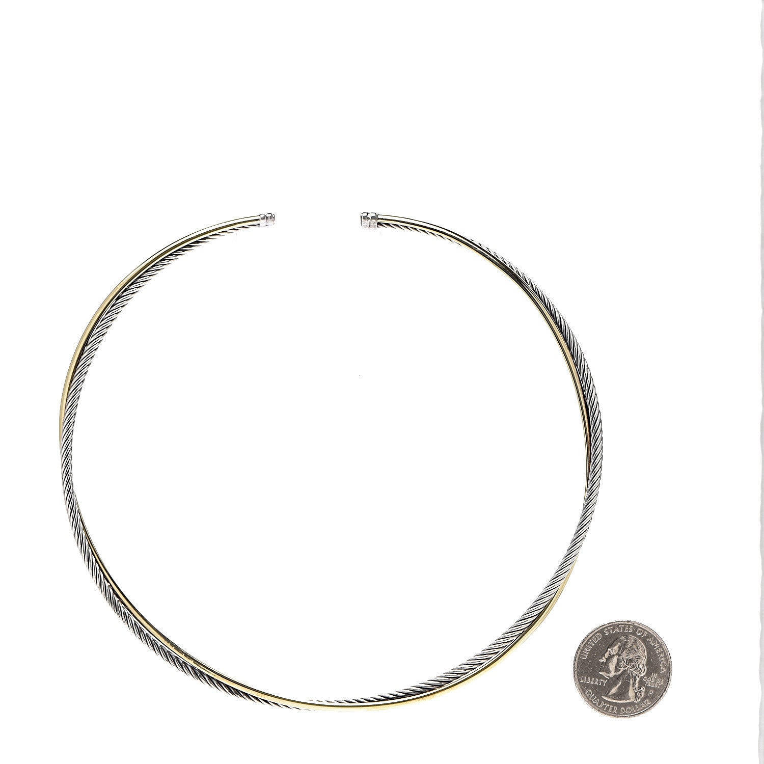David Yurman Sterling Silver 18K Yellow Gold 4mm Crossover Cable Choker Necklace 2 of 4