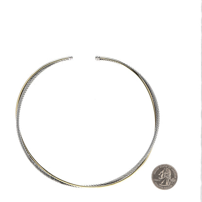 David Yurman Sterling Silver 18K Yellow Gold 4mm Crossover Cable Choker Necklace 2 of 4