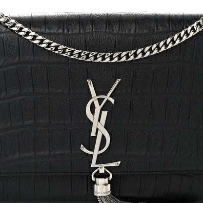 Saint Laurent Calfskin Crocodile Embossed Medium Classic Monogram Kate Tassel Satchel Black 7 of 11