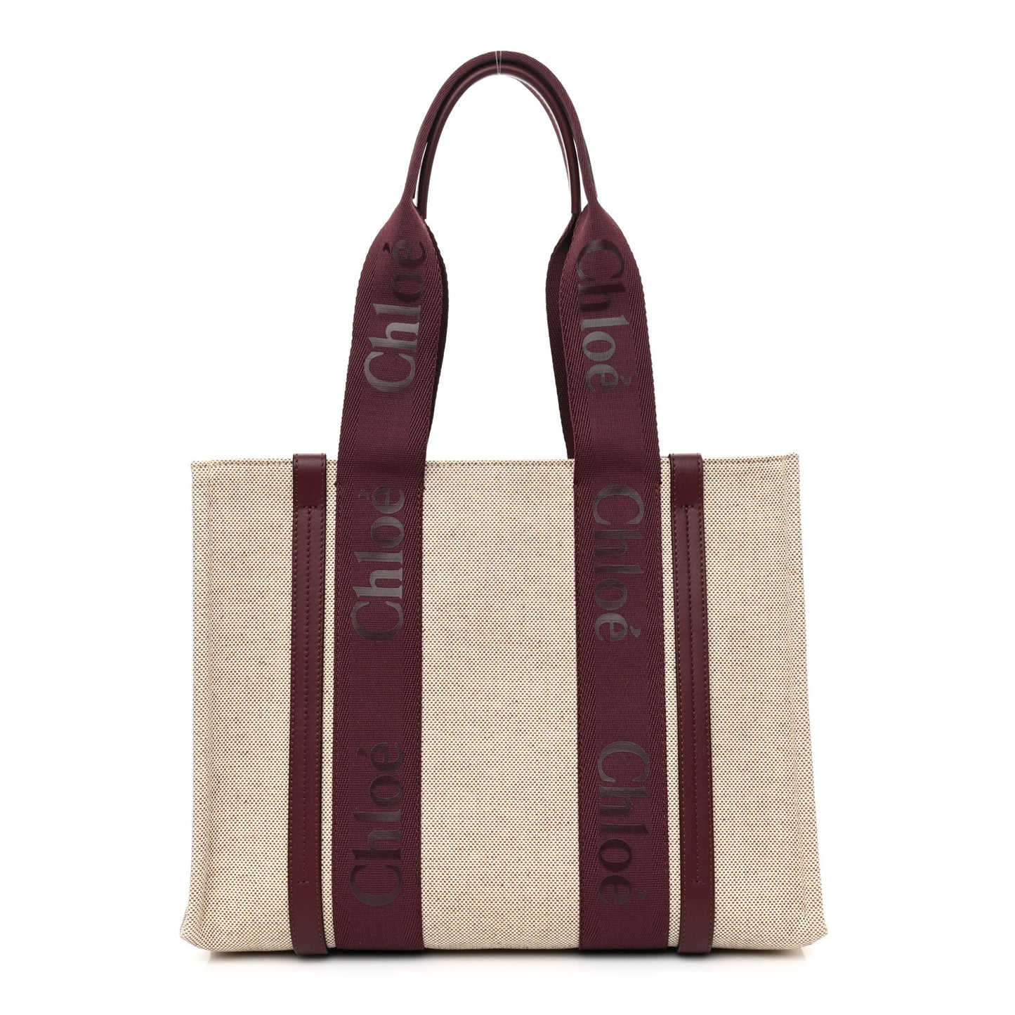 Cotton Calfskin Medium Woody Ribbon Tote Burgundy
