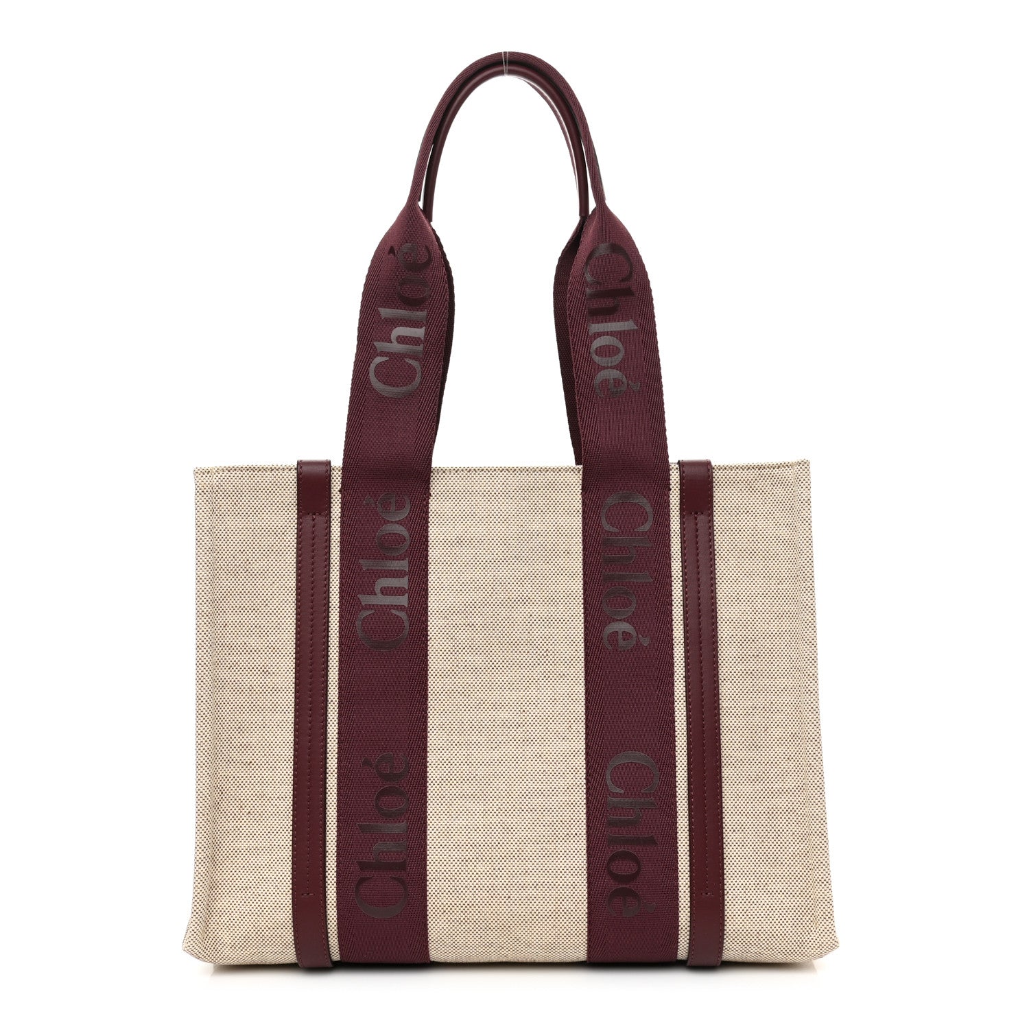 Chloe Cotton Calfskin Medium Woody Ribbon Tote Burgundy 1 of 8