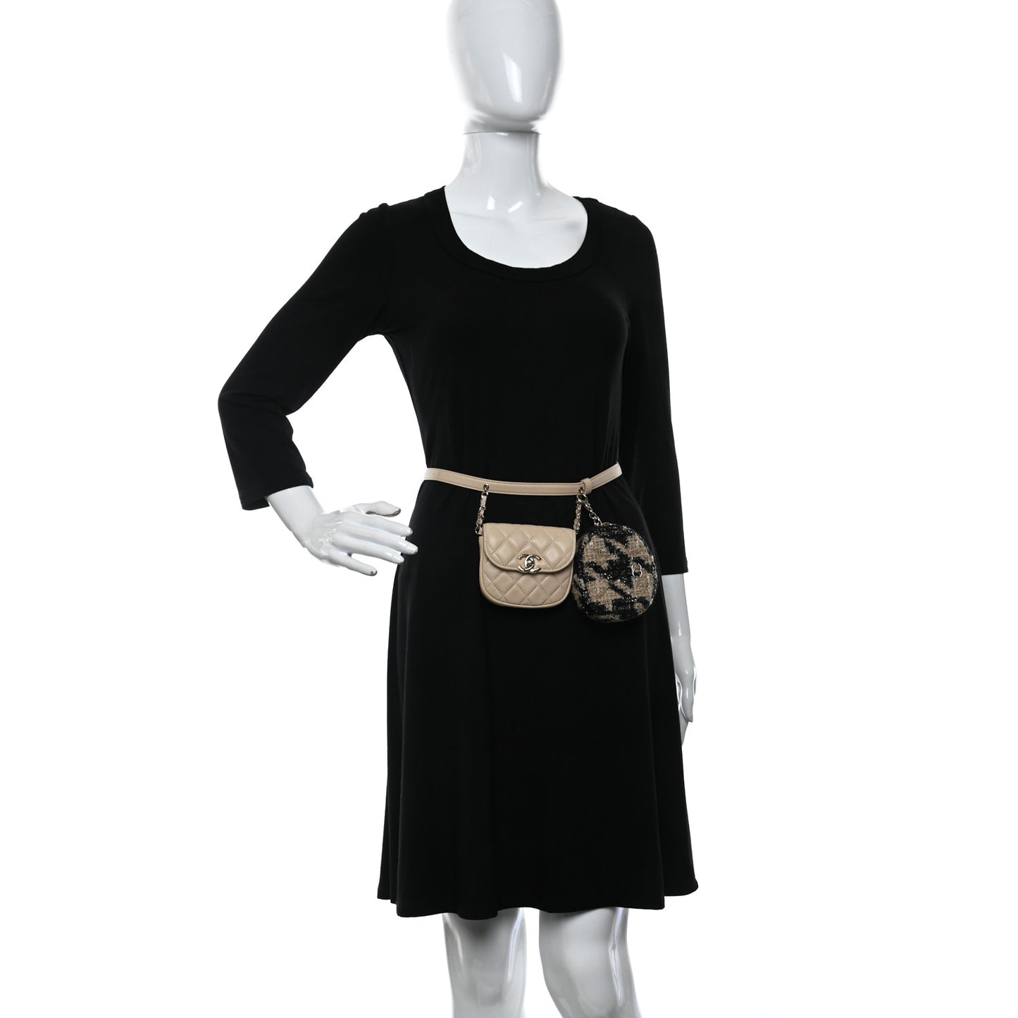 Tweed Lambskin Quilted Waist Bag With Coin Purse Beige