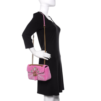 Gucci Velvet Matelasse Marquise Crystals Embroidered Small GG Marmont Shoulder Bag Malva 2 of 9