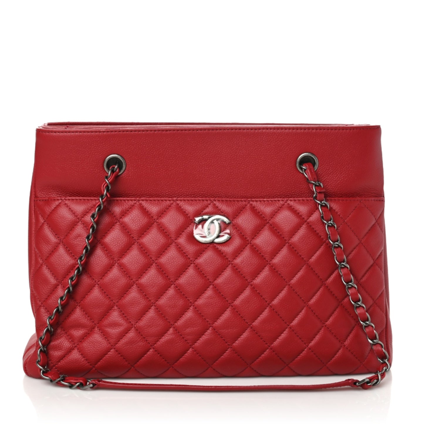 Caviar Quilted Large Zipped Shopping Tote Red