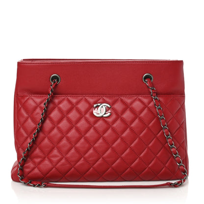 Chanel Caviar Quilted Large Zipped Shopping Tote Red 1 of 10